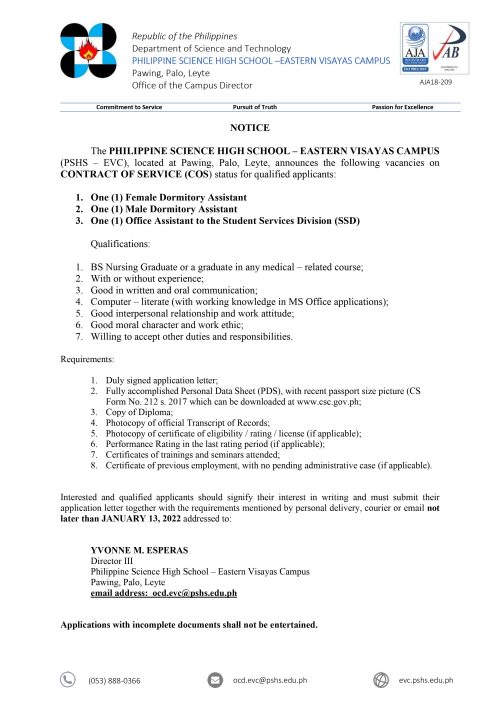 Notice of Vacancy for COS
