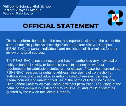 PSHS-EVC Official Statement